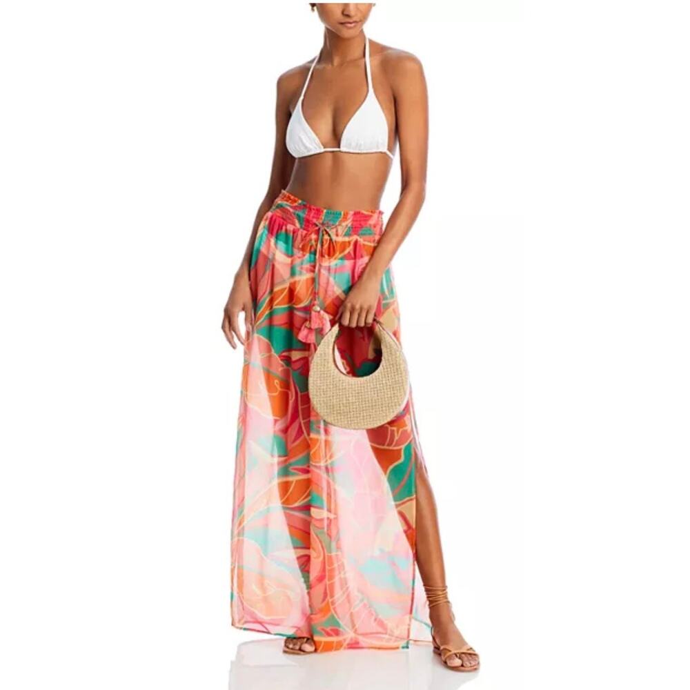 NWT Ramy Brook Haley Tropical Wide Leg Cover Up Pants M Poolside Glam Resortwear